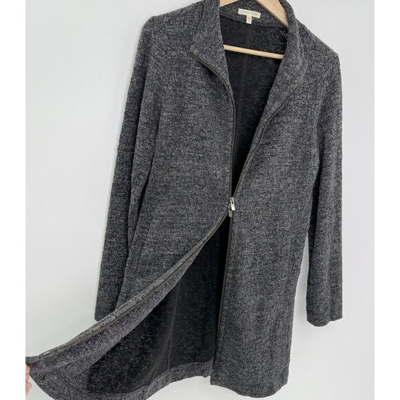 Eileen Fisher Stand Up Collar Jacket Gray Terrazzo Stretch Ripple Longline Sz Sm - Picture 4 of 13